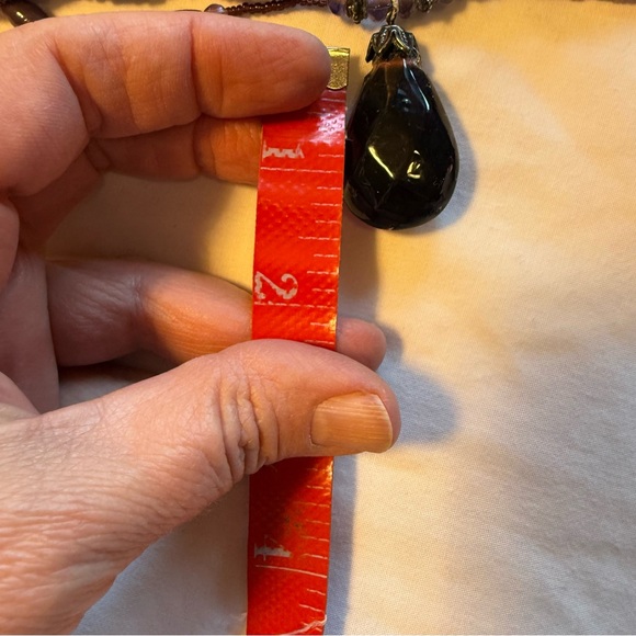 Boho Multi-Strand Purple Beaded Necklace w/ Large Purple Teardrop Pendant - Picture 8 of 10